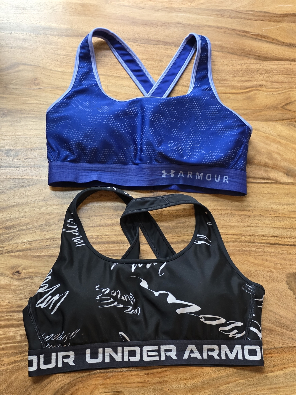 Under Armour Duo Pack: Royal Blue Dot-Print & Black Logo Sports Bras-Women's LRG